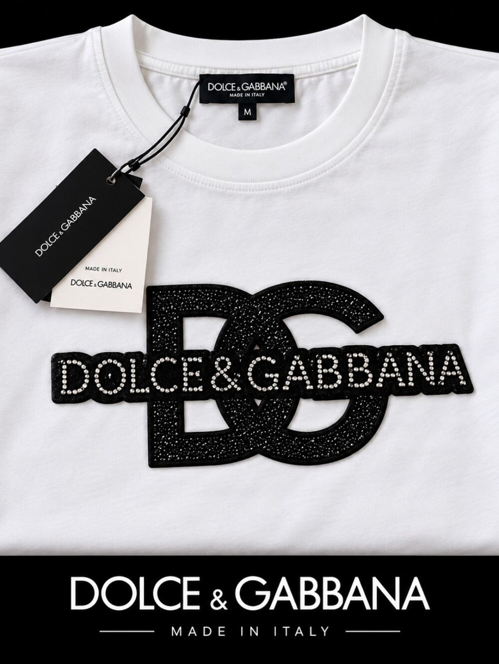 Dolce & Gabbana DG Crystal Logo T-Shirt Gray Size M NWT